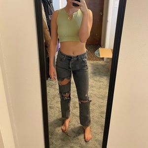 Black ripped jeans, white seems, good condition, high rise.